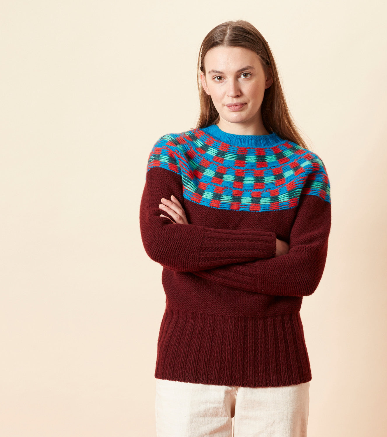 Isla Lambswool Yoke Jumper - Burgundy