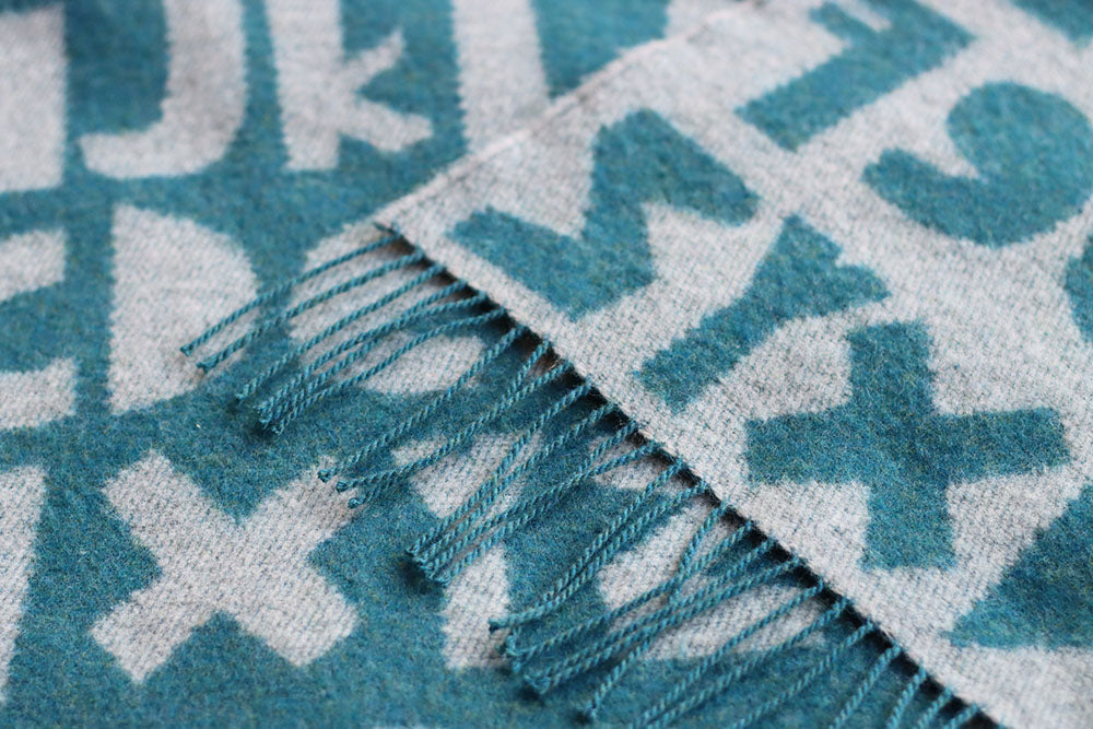 Alphabet Lambswool Throw - Blue