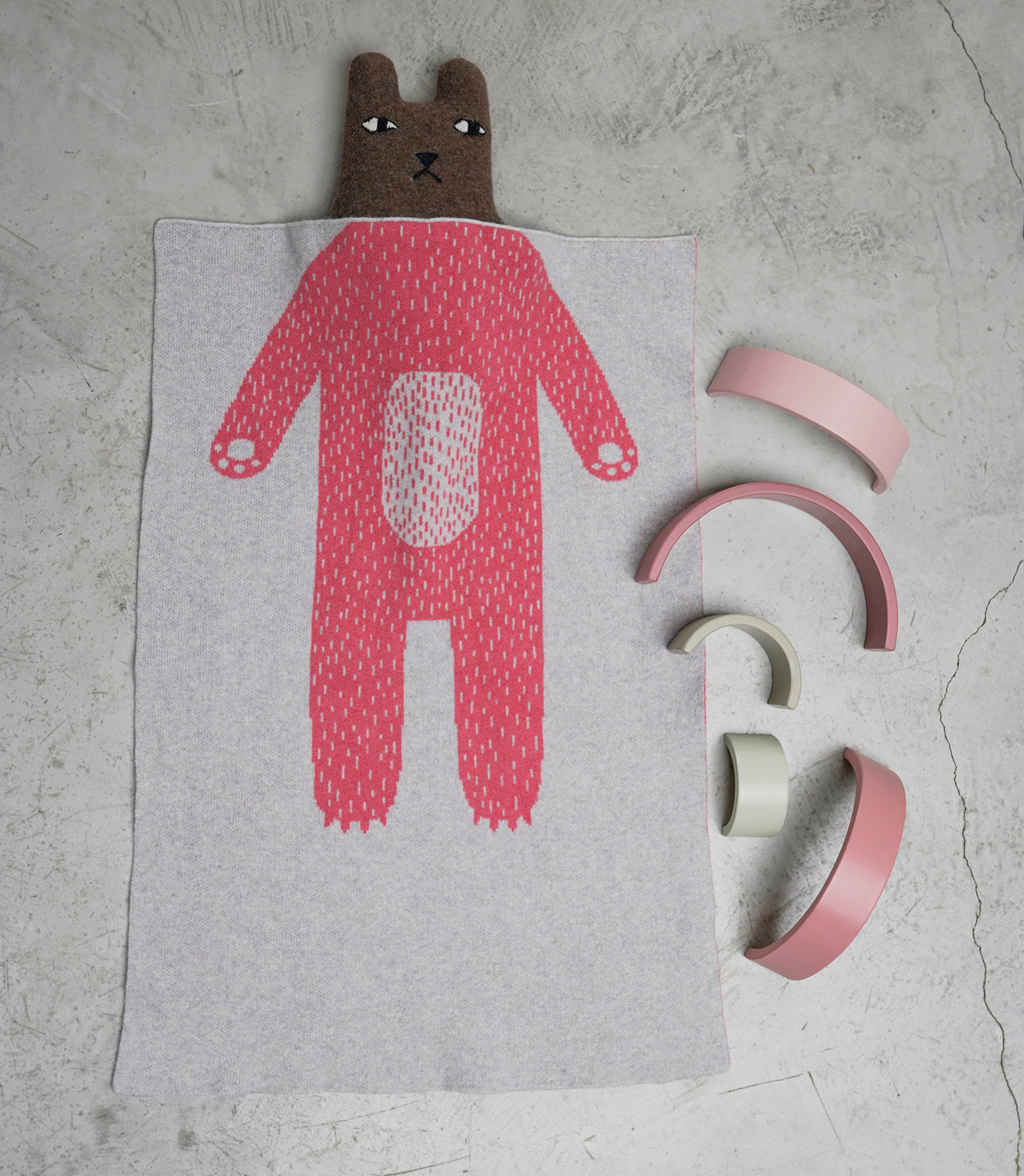 Bear Mini Blanket - Grey & Pink